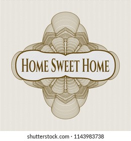 Brown rosette. Linear Illustration with text Home Sweet Home inside
