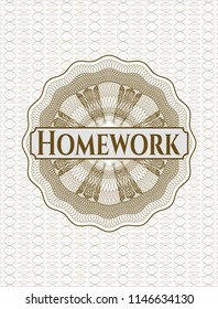 Brown rosette. Linear Illustration with text Homework inside