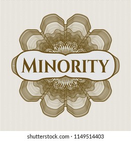 Brown rosette. Linear Illustration with text Minority inside