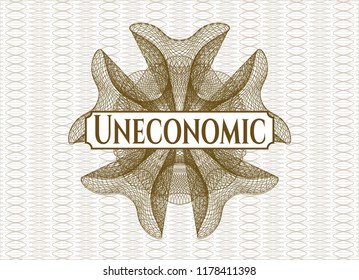 Brown rosette. Linear Illustration with text Uneconomic inside