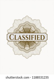 Brown rosette. Linear Illustration with text Classified inside