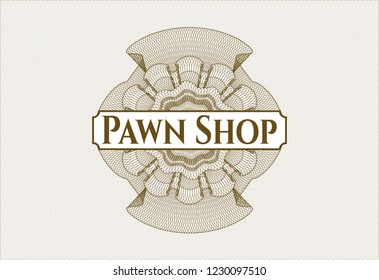 Brown rosette. Linear Illustration with text Pawn Shop inside