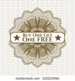 Brown rosette. Linear Illustration with text Buy one get One Free inside