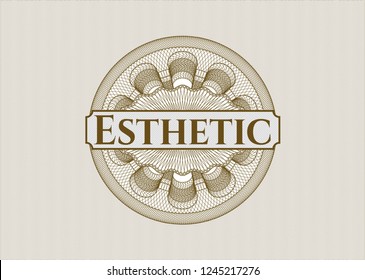 Brown rosette. Linear Illustration with text Esthetic inside