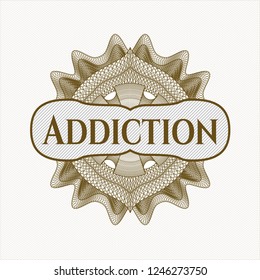 Brown rosette. Linear Illustration with text Addiction inside