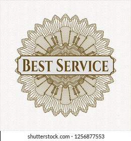 Brown rosette. Linear Illustration with text Best Service inside