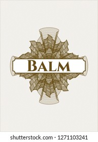 Brown rosette. Linear Illustration with text Balm inside