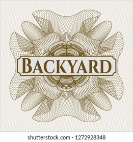 Brown rosette. Linear Illustration with text Backyard inside
