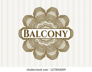 Brown rosette. Linear Illustration with text Balcony inside