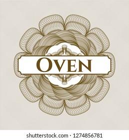 Brown rosette. Linear Illustration with text Oven inside