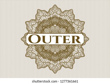 Brown rosette. Linear Illustration with text Outer inside