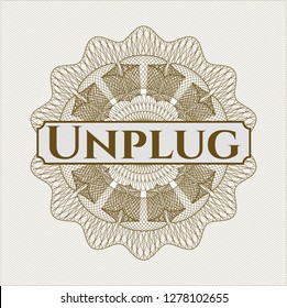 Brown rosette. Linear Illustration with text Unplug inside