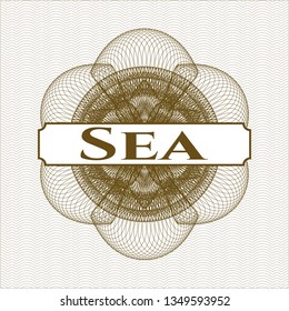 Brown rosette. Linear Illustration with text Sea inside