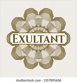 Brown rosette. Linear Illustration with text Exultant inside