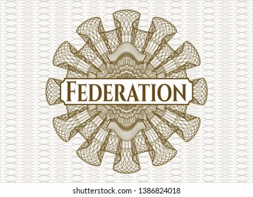 Brown rosette. Linear Illustration with text Federation inside