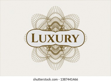 Brown rosette. Linear Illustration with text Luxury inside