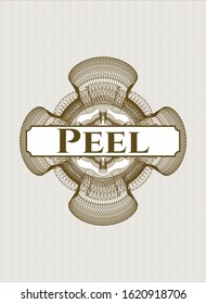Brown rosette. Linear Illustration with text Peel inside