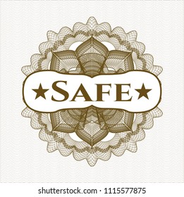  Brown rosette or money style emblem with text Safe inside