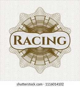 Rosette marrón (emblema del estilo del dinero) con texto Racing interior