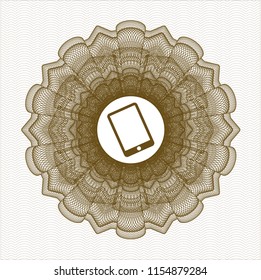 Brown rosette or money style emblem with mobile phone icon inside