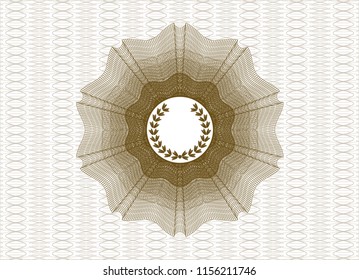 Brown rosette or money style emblem with leaf crown icon inside