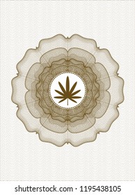 Brown rosette or money style emblem with weed leaf icon inside