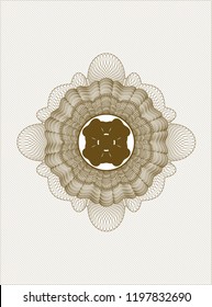 Brown rosette or money style emblem with four leaf clover icon inside