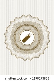 Brown rosette (money style emblem) with flash drive icon inside