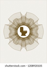 Brown rosette or money style emblem with WC toilet icon inside