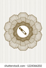 Brown rosette or money style emblem with cutter icon inside