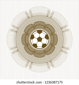 Brown rosette (money style emblem) with football ball icon inside