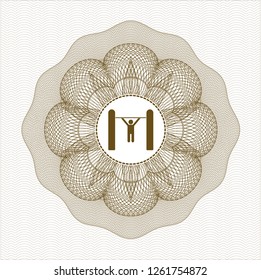 Brown rosette (money style emblem) with pull up icon inside