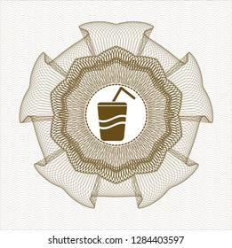 Brown rosette or money style emblem with soda icon inside