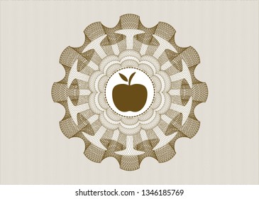Brown rosette or money style emblem with apple icon inside