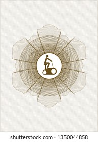 Brown rosette (money style emblem) with stationary bike icon inside