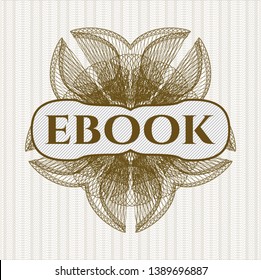 Brown rosette or money style emblem with text ebook inside