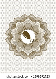 Brown rosette or money style emblem with chicken leg icon inside