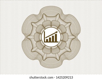 Brown rosette or money style emblem with growth chart icon inside