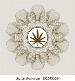 Brown rosette (money style emblem) with weed leaf icon inside