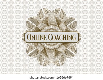 Brown rosette or money style emblem with text Online Coaching inside