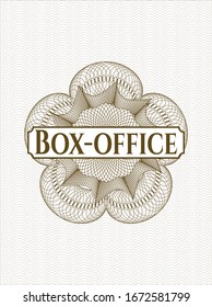 Brown rosette or money style emblem with text Box-office inside