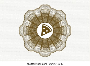 Brown rosette (money style emblem). with pizza slice icon inside