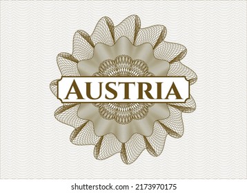 Brown rosette or money style emblem with text Austria inside