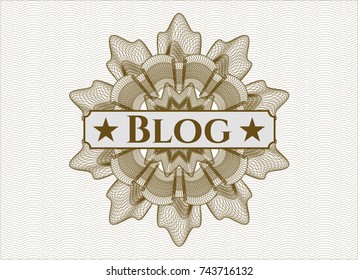 Brown rosette (money style emblem) with text Blog inside