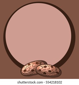 Brown round frame, decorated with chocolate oatmeal cookies. Vector illustration.
