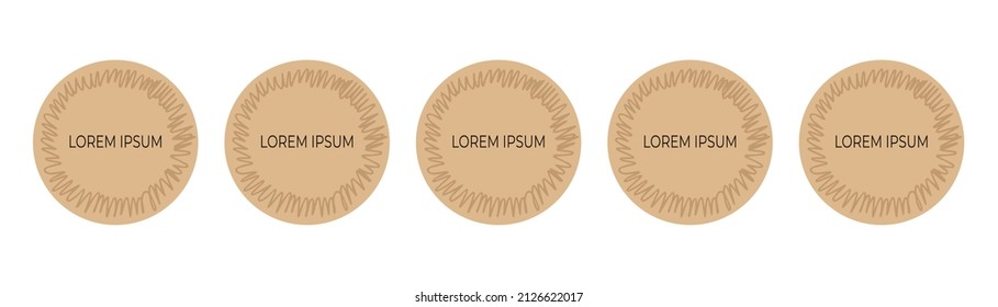Brown round labels, templates, stickers, tags. For marking. Labels in vintage style with abstract frame. Vector set isolated on white background