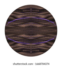 Brown round shape of symmetric wavy linear ornament inside isolated on white background. Perfect for your creative project design cover, book, printing, business card, image blog, Contemporary art.