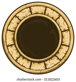 Brown round stone frame on white. Vector illustration 