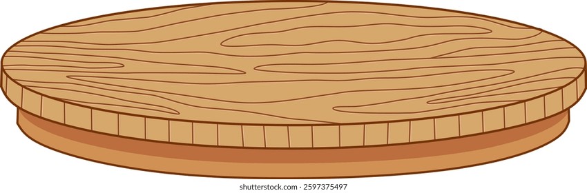 Brown Round Wooden Table Top With Texture. Flat and Simple Style.