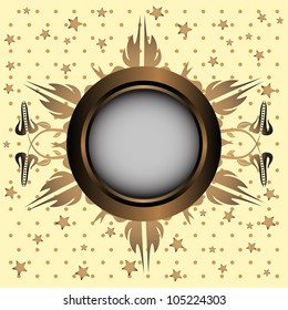 Brown rounded floral frame in the middle of stars and small brown dots